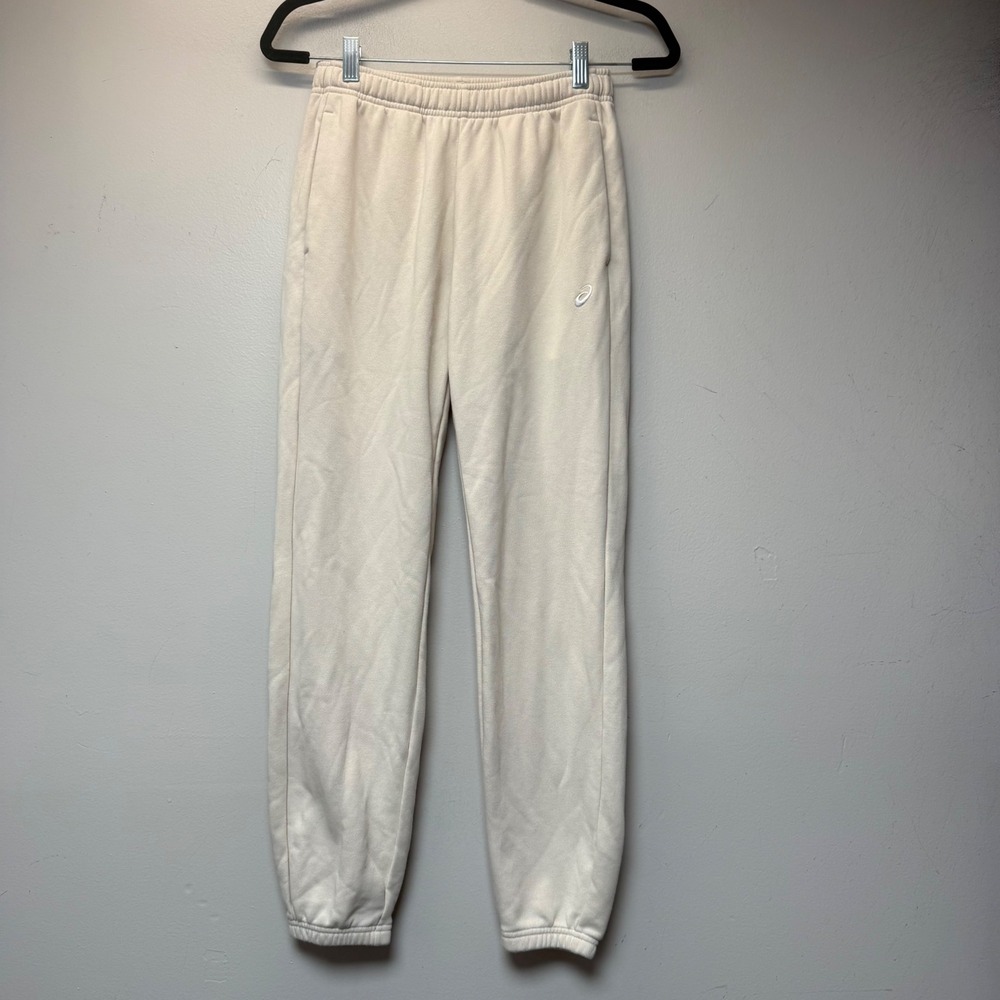 ASICS Sweatpants Womens Small Cream‎ Excellent Jogger Fleece 2032C955